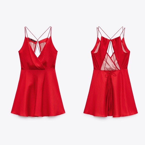 Zara Silky Red Polka Dot Mini Dress Open Back Medium New Tags - Picture 3 of 6
